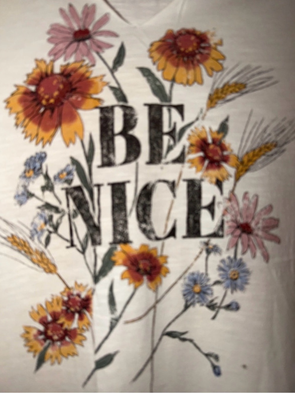 Be Nice Floral Graphic V-Neck Tee - Cream - Picture 2 of 3